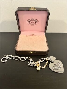 Juicy Couture Silver & Gold Heart Charm Bracelet - Y2K